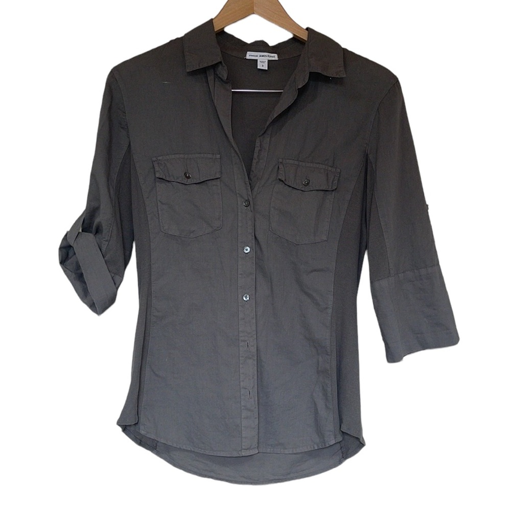 James Perse Women's Contrast Panel Button Down Shirt